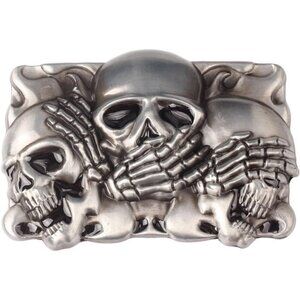 🆕Men Silver Vintage Buckle Western Native American Motorcyclist Skull Belt